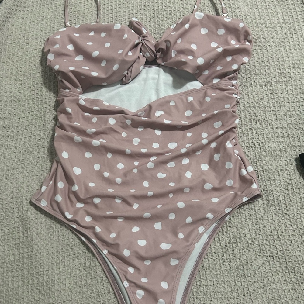 Nude/white polka dot one piece swim - Picture 2 of 3